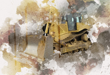 Bulldozer illustration color art grunge drawing vintage