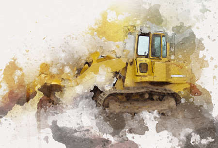 Bulldozer illustration color art grunge drawing vintageの写真素材