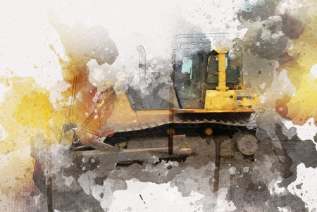Bulldozer illustration color art grunge drawing vintage