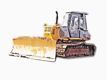 Bulldozer illustration color art grunge drawing vintage