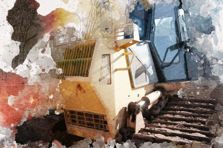 Bulldozer illustration color art grunge drawing vintage