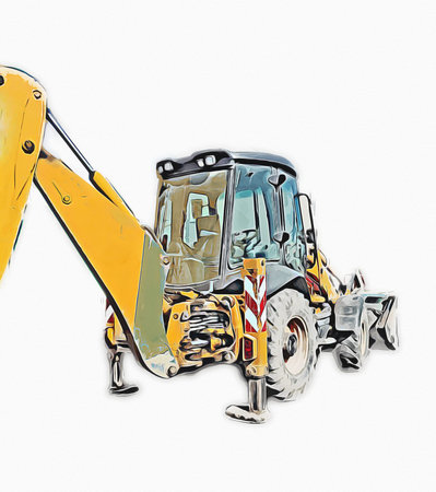 Excavator tractor illustration color isolated art work antique oldの写真素材
