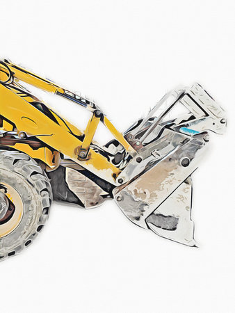 Excavator tractor illustration color isolated art work antique old