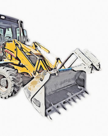 Excavator tractor illustration color isolated art work antique old