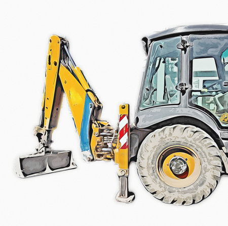Excavator tractor illustration color isolated art work antique old