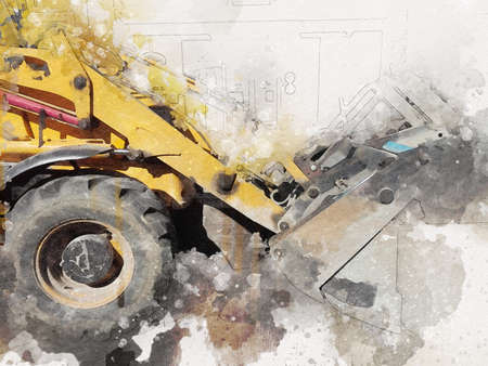 Excavator tractor illustration color isolated art work antique oldの写真素材