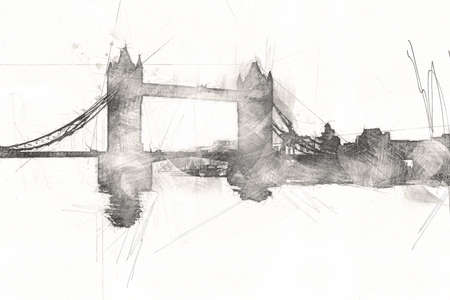 London big ben art drawing sketch illustration fun design vintage retroの写真素材