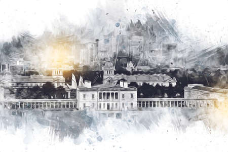 London big ben art drawing sketch illustration fun design vintage retroの写真素材