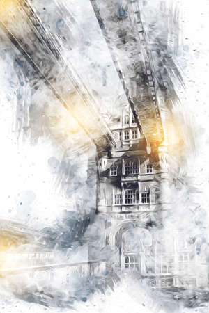 London big ben art drawing sketch illustration fun design vintage retroの写真素材