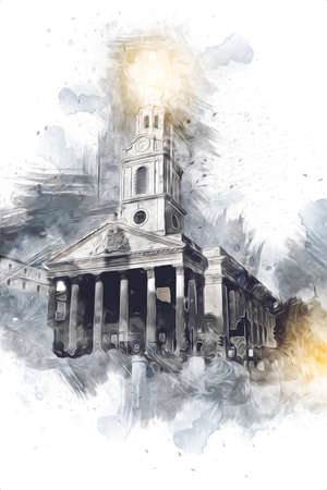 London big ben art drawing sketch illustration fun design vintage retroの写真素材