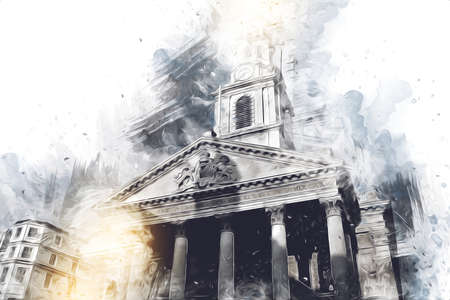 London big ben art drawing sketch illustration fun design vintage retroの写真素材