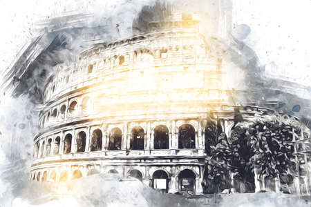 Rome Italy art drawing sketch illustration fun design vintage retroの写真素材