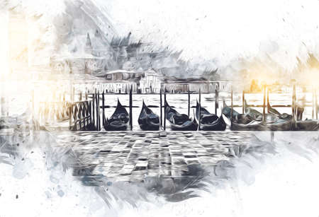 Venice art drawing sketch illustration fun design vintage retroの写真素材