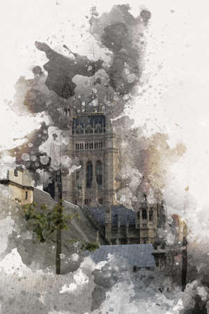 London big ben art drawing sketch illustration fun design vintage retroの写真素材