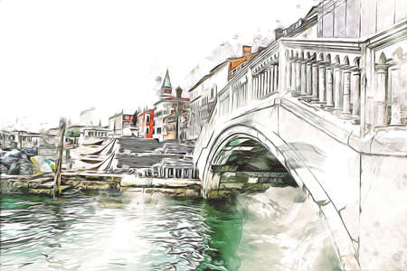 Venice art drawing sketch illustration fun design vintage retroの写真素材