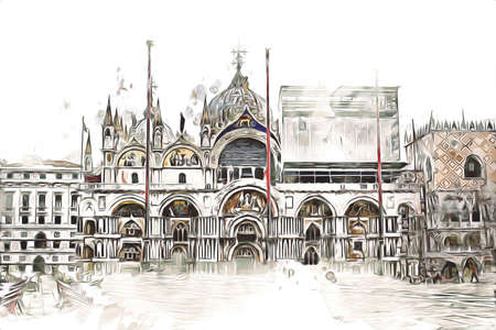 Venice art drawing sketch illustration fun design vintage retroの写真素材