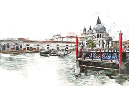 Venice art drawing sketch illustration fun design vintage retroの写真素材