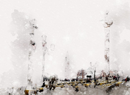 Venice art drawing sketch illustration fun design vintage retroの写真素材