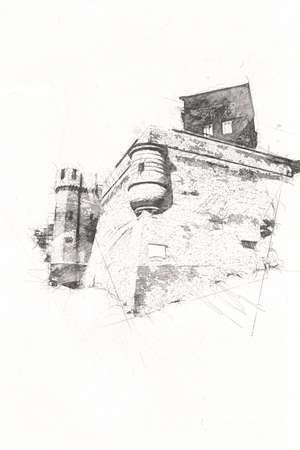 Old city Krakow art illustration retro vintageの写真素材