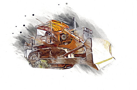 Bulldozer illustration color art grunge drawing vintage