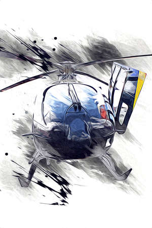 military helicopter drawing illustration art vintageの写真素材