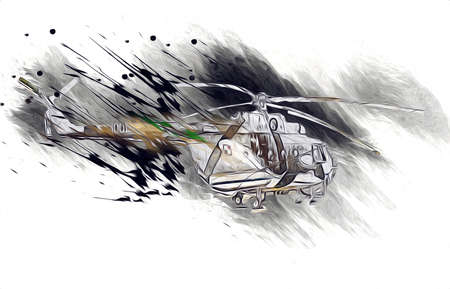 military helicopter drawing illustration art vintageの写真素材