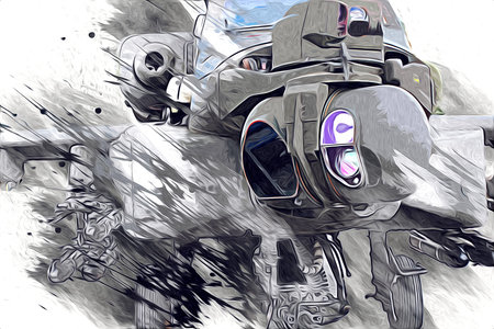 military helicopter drawing illustration art vintage