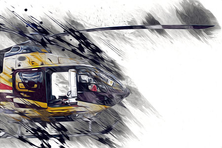 military helicopter drawing illustration art vintage