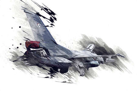 American jet fighter aircraft drawing illustration art vintageの写真素材