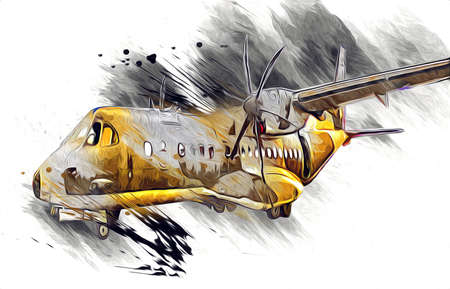 American jet fighter aircraft drawing illustration art vintageの写真素材