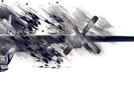 American jet fighter aircraft drawing illustration art vintage