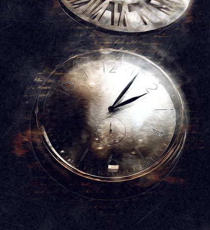 The dials of the old antique classic clocks on a vintage paper background