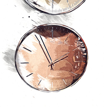 The dials of the old antique classic clocks on a vintage paper background
