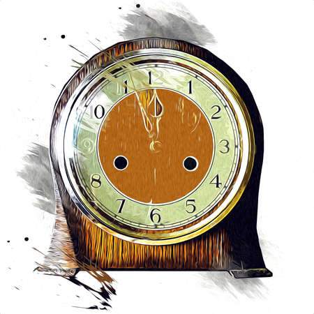 The dials of the old antique classic clocks on a vintage paper backgroundの写真素材