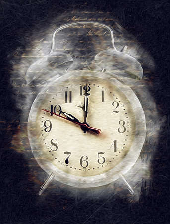 The dials of the old antique classic clocks on a vintage paper backgroundの写真素材