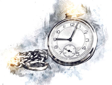 The dials of the old antique classic clocks on a vintage paper backgroundの写真素材