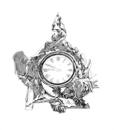 The dials of the old antique classic clocks on a vintage paper background