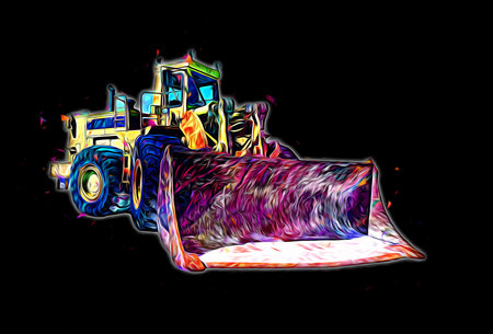 Bulldozer illustration color art grunge drawing vintage