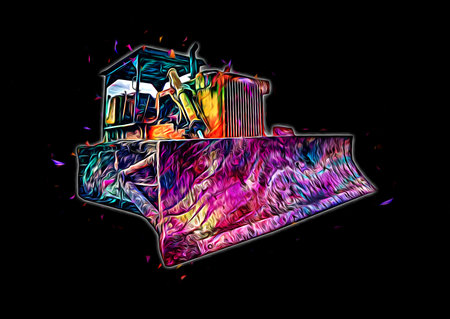 Bulldozer illustration color art grunge drawing vintage