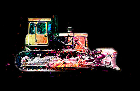 Bulldozer illustration color art grunge drawing vintage