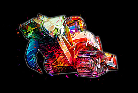Bulldozer illustration color art grunge drawing vintage