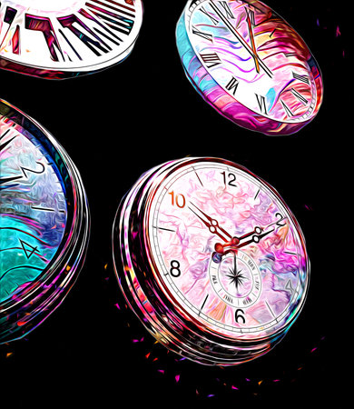 The dials of the old antique classic clocks on a vintage paper background