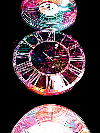 The dials of the old antique classic clocks on a vintage paper background