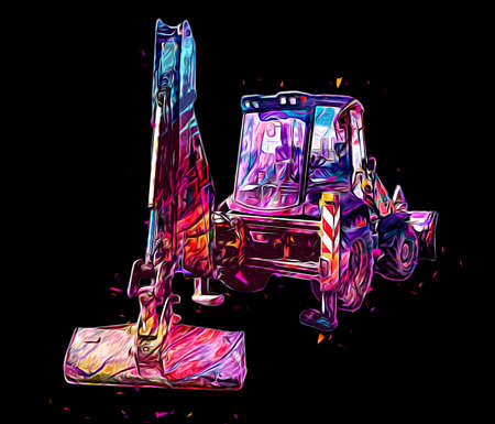 Excavator tractor illustration color isolated art work antique oldの写真素材