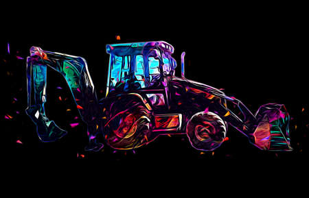 Excavator tractor illustration color isolated art work antique oldの写真素材