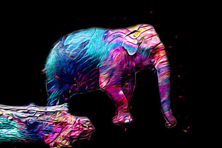 Elephant art illustration retro vintage oldの写真素材