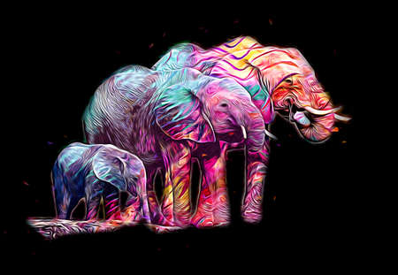 Elephant art illustration retro vintage oldの写真素材