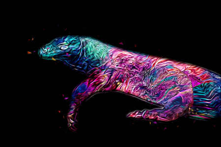 Lizard dragon art drawing vintage illustrationの写真素材