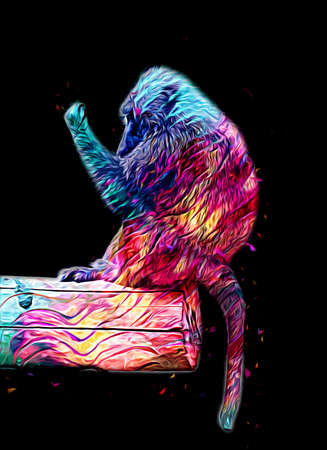 Realistic monkey on tree colorful illustration vintage drawingの写真素材