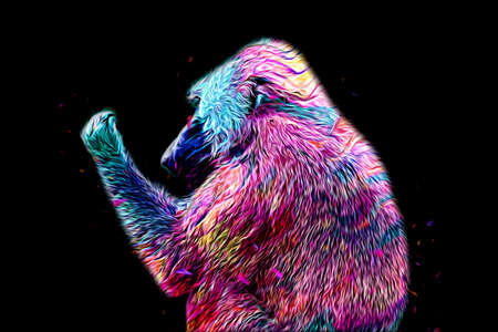 Realistic monkey on tree colorful illustration vintage drawingの写真素材